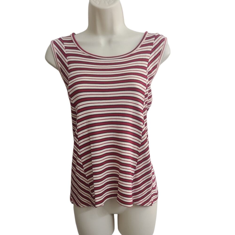 Austin Reed 100% Silk Top Women Large Red White Striped Sleeveless Flowy Blouse